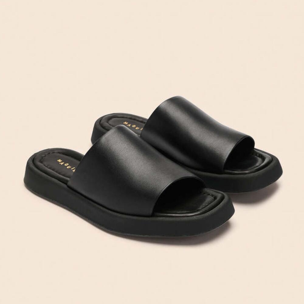Maguire Bara Black Leather Platform Slide Sandals 90s Style Minimalist 7.5 38